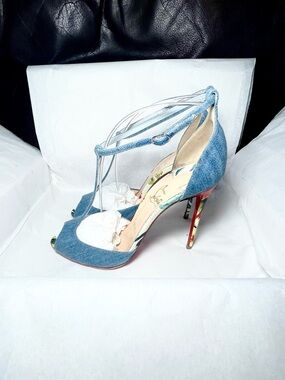 Christian Louboutin Senora 100 peep toe Hawaii edition Calf leather & denim EU38